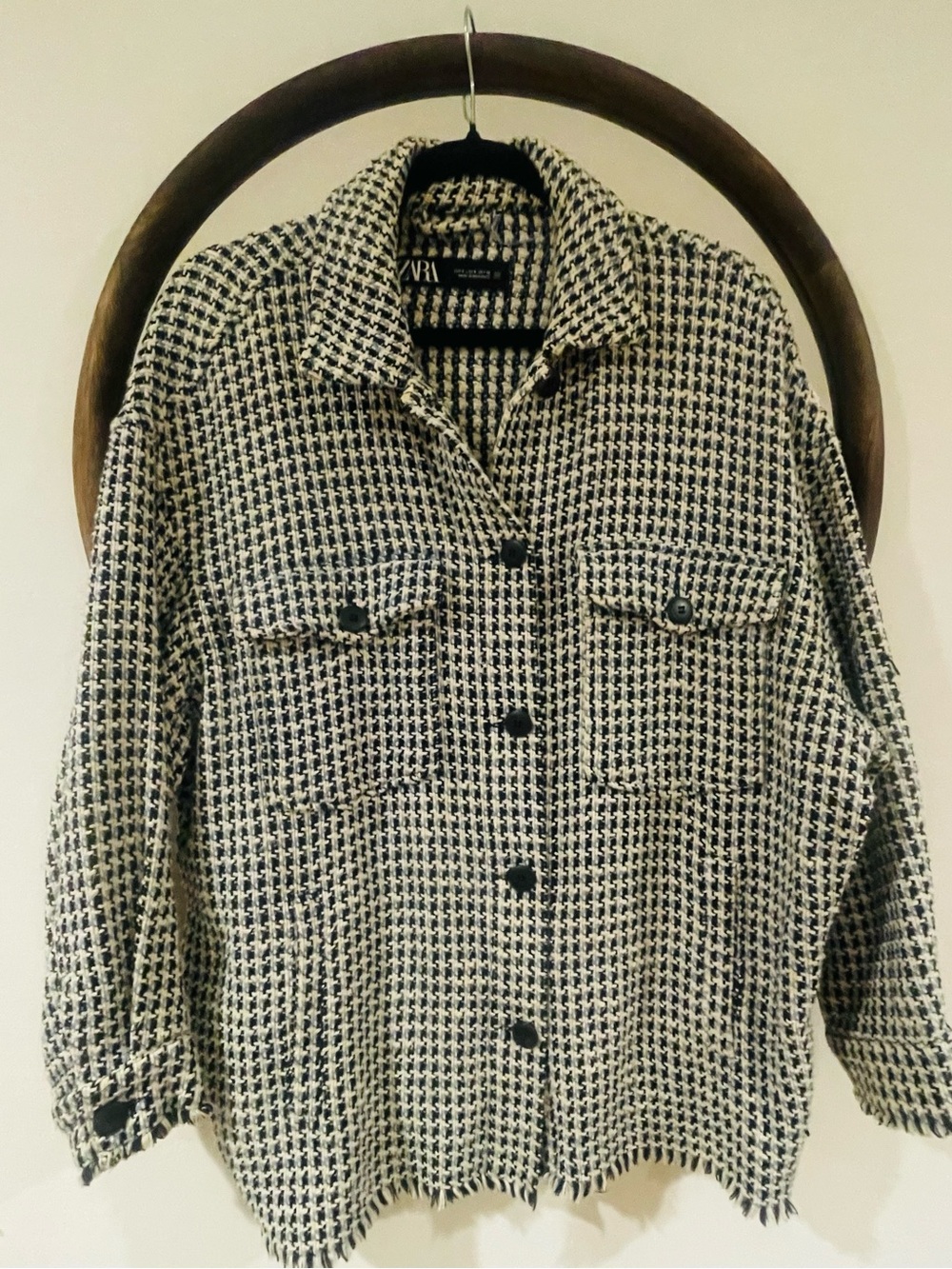 Zara Blue Black & Cream Houndstooth Shacket